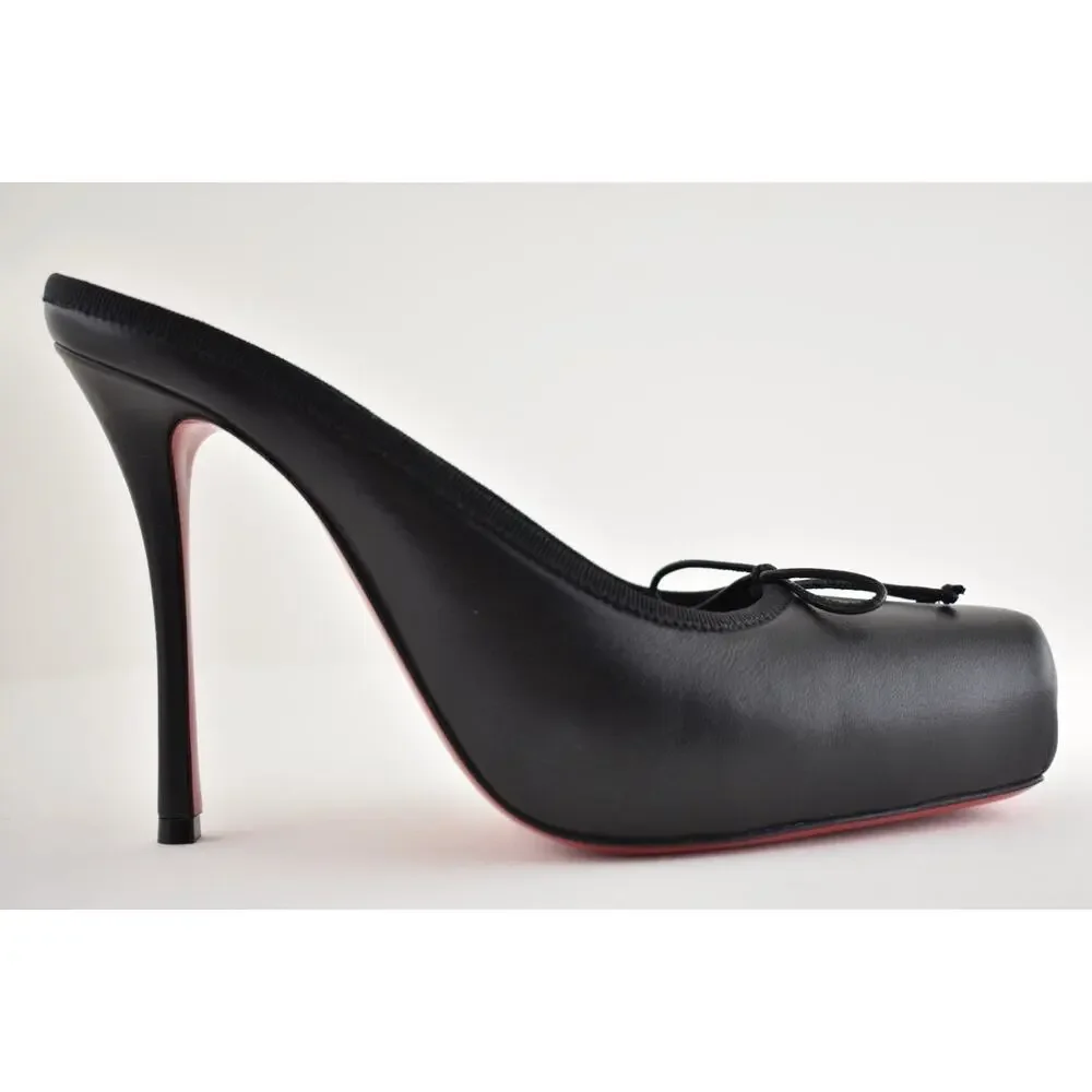 Christian Louboutin Cassia Mule 100 Black Leather Ballet Slip On Heel Pump 36.5